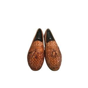 Vintage 80s Woven Leather MENS Tassel Loafers